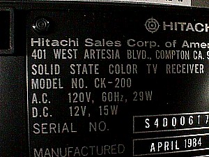 Hitachi CK-200 Color TV d.JPG (32910 bytes)